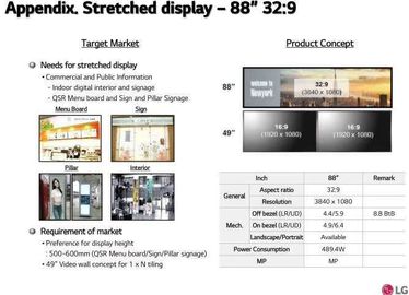Bar Uitgerekt LCD Vertonings Digitaal Signage LG 88 de“ Pixel 56 Speld1.07b Kleuren 700CD/M2 van LD880DEN-UKA2 3840*1080